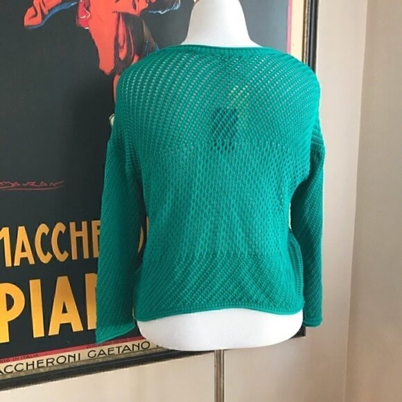 LUCKY BRAND: Romona Lose Knit Teal Button Cardigan - Picture 3 of 8